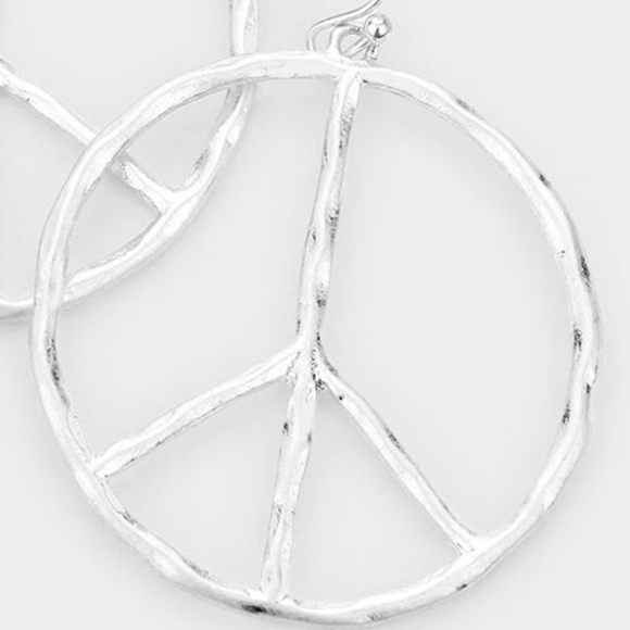 Silver Peace Symbol Sign 1.75 Inch Metal Dangle Earrings Drop Statement Jewelry - Picture 2 of 2